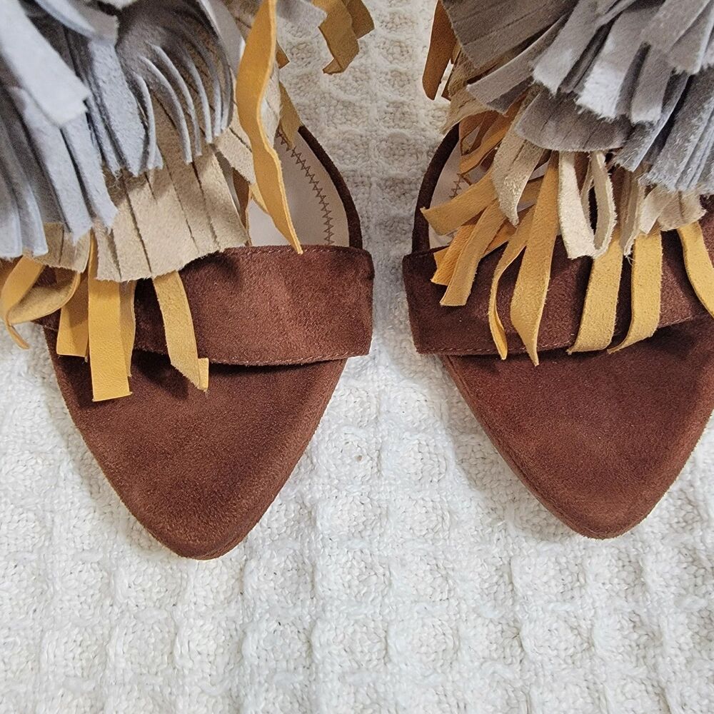 Zara Fringe Tassel Brown Multicolor Suede Stiletto Heel Sandals Size EU‎ 38 7.5 - Picture 4 of 16
